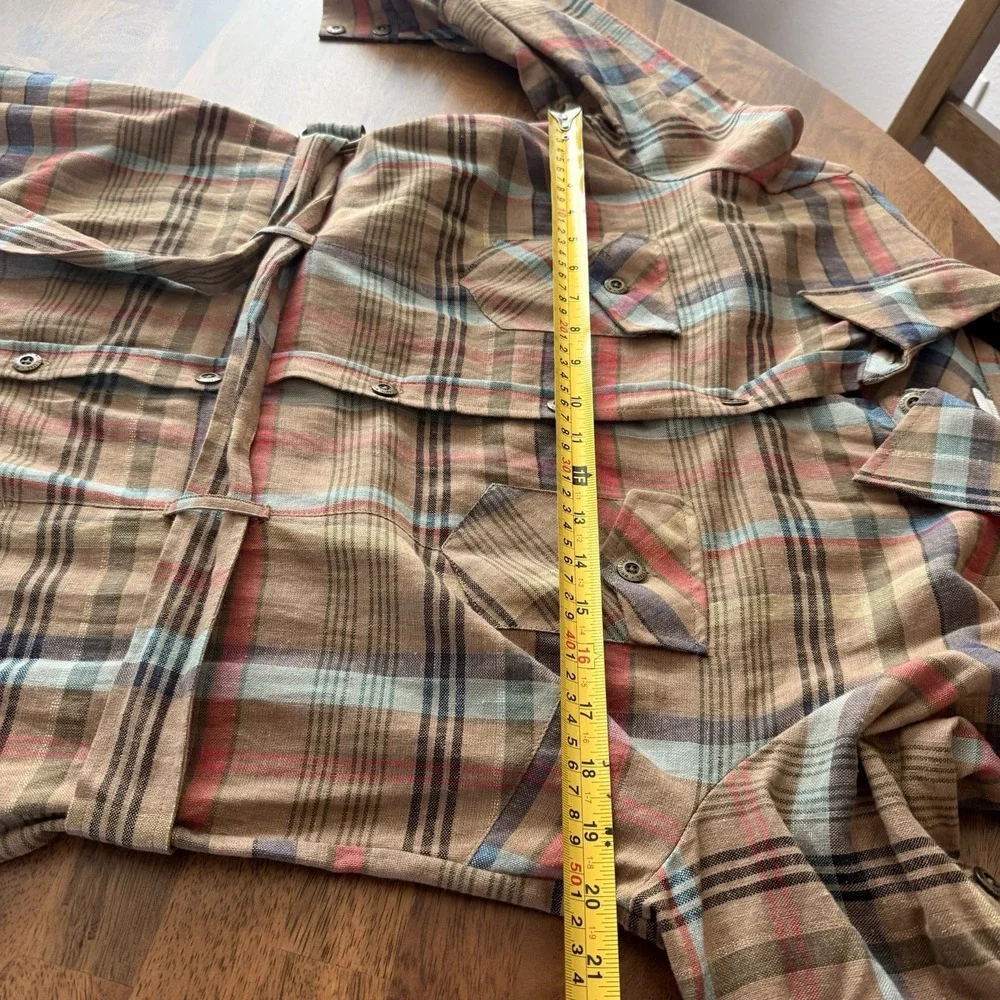 Vtg White Stag Dress 12 Plaid Midi Shirtdress Linen Blend Belt Button Front Y2K - Picture 14 of 16